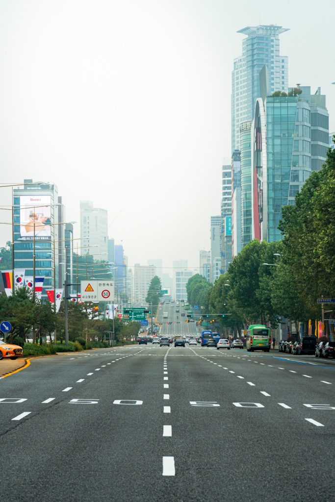 Gangnam street and buildings in Seoul