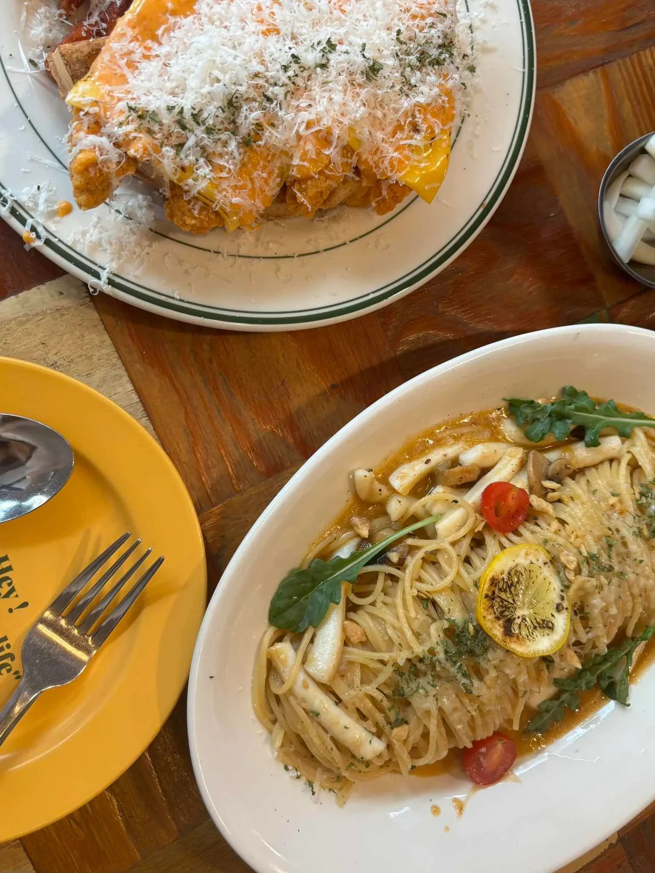Garlic squid oil pasta, Daisy's Hey George visitor photograph.